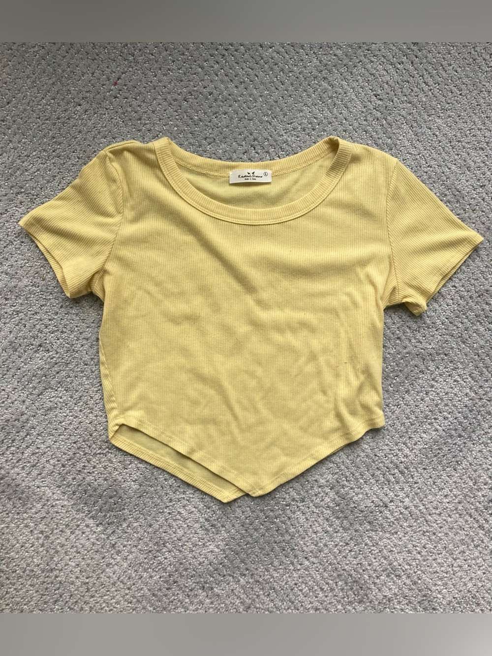 Rebellious Rose Pale Yellow Ribbed Crewneck Top
